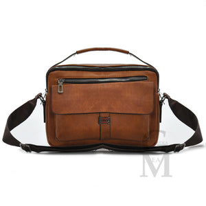 Borsello grande passeggio porta ipad a tracolla pelle marrone vintage tasche zip