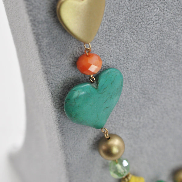 Collana lunga donna colorata multicolore resina piete dure donna cuore etnica
