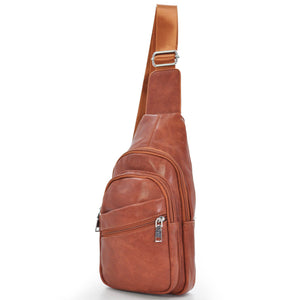 Marsupio petto zip pelle marrone da uomo: elegante, versatile e pratico, tasche