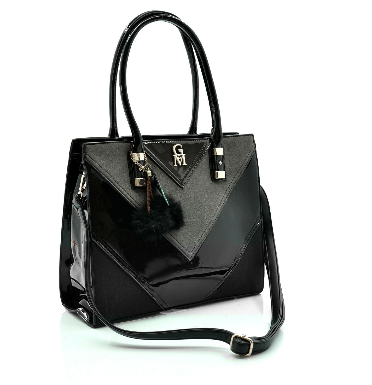 Gyoiamea borsa donna vernice spalla pelle rigida bauletto elegante rombi nera