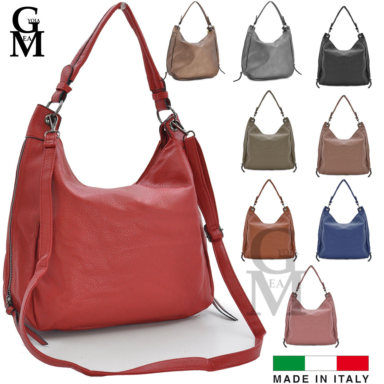 Borsa nuova GM hobo sacco donna grande spalla pelle passeggio argento tracolla