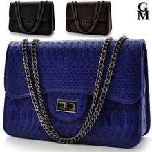 Carica l&#39;immagine nel visualizzatore di Gallery, Borsa borsetta pelle  donna tracolla blu catena new