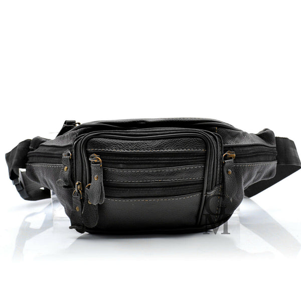 Uomo vera pelle marsupio borsa tracolla vita viaggio MULTI TASCHE nero vintage