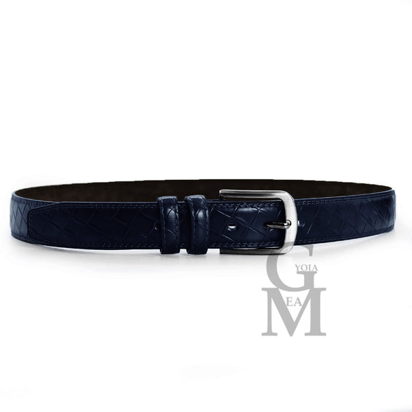 Cintura elegante uomo ricamata moda lusso vera pelle particolare luxury blu