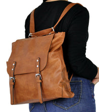 Carica l&#39;immagine nel visualizzatore di Gallery, GM borsa zaino 2in1 donna fibbie vintage pelle cuoio scuola spalla tracolla