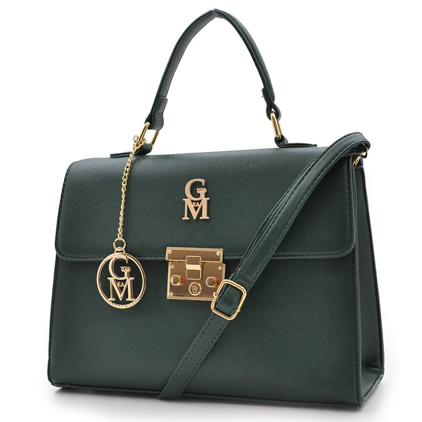 GM Borsa Dina donna bauletto baule pelle rigida tracolla verde signora elegante