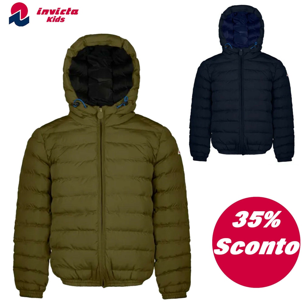 Giubbotto Invicta Bimbo Colore Blu Scuro e Verde Militare con cappuccio FW2021