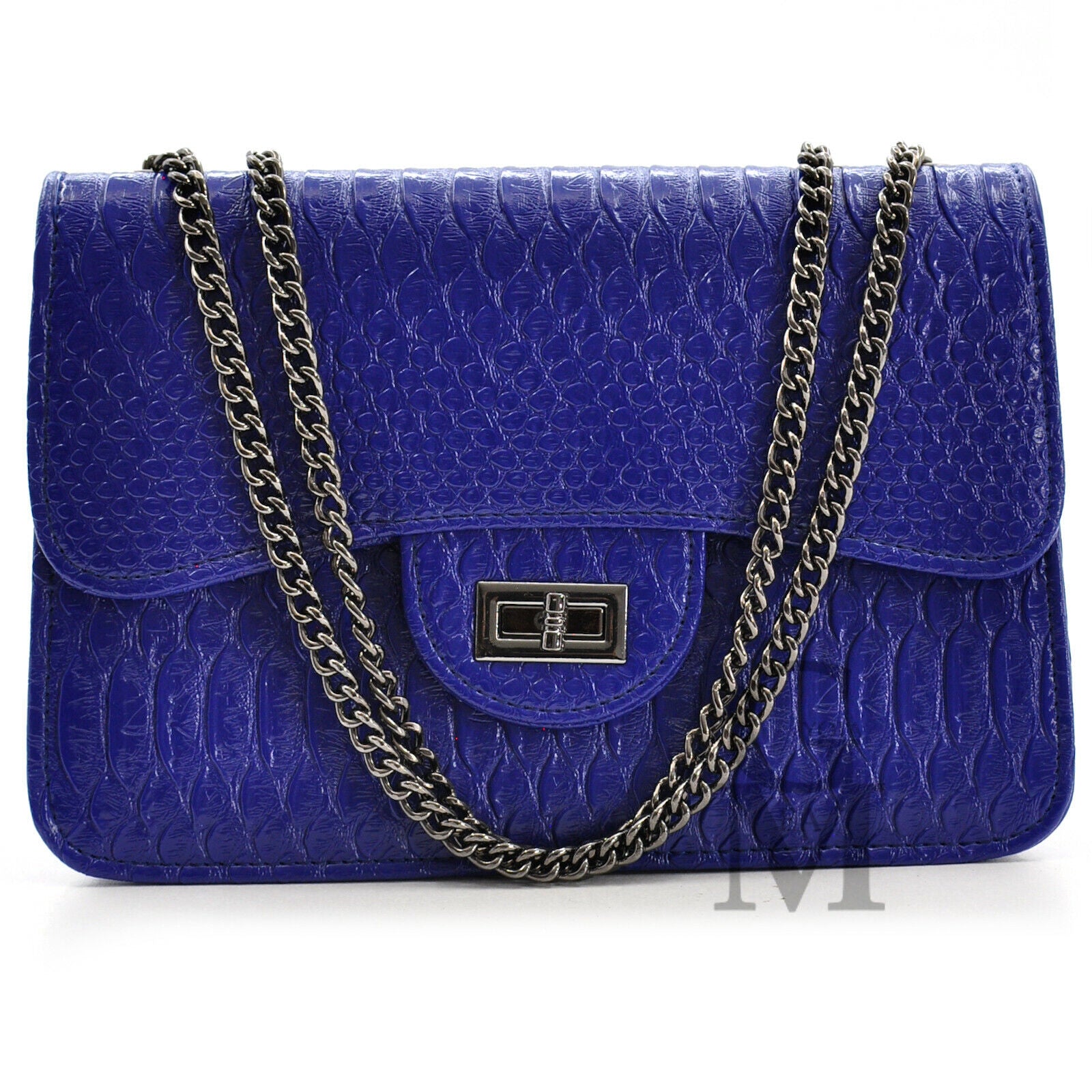 Borsa borsetta pelle  donna tracolla blu catena new