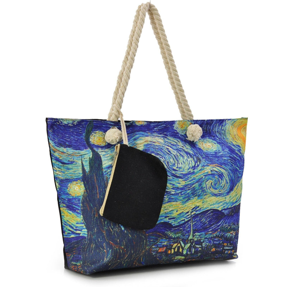 BORSA mare notte stellata van Gogh dipinto opera d'arte DONNA tela manici corda