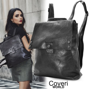 2in1 Borsa a zaino zainetto nero coveri pelle donna collezione nuovo particolare