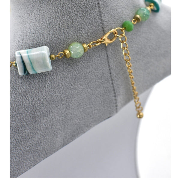 Parure Collana bracciale orecchini donna turchese lunga pietre quarzo multicolor