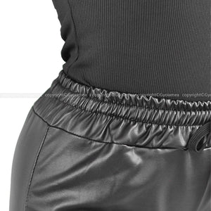 Pantalone donna ecopelle elasticizzato nero felpato casual sportivo morbido