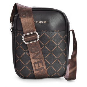 Borsello firmato Uomo COVERI world scritte Borsa Tracolla Pelle Nero Marrone