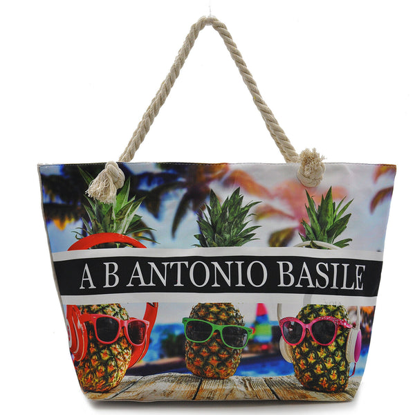 borsa mare fantasia frutta ananas sole firmata A.Basile multicolore manici corda