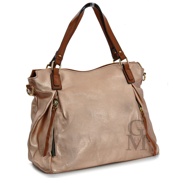 GM Nadia borsa morbida donna shopping spalla pelle casual argentata oro grande nuova