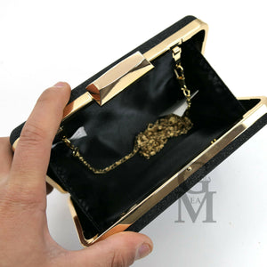 Pochette nera elegante glitter glitterata cerimonia eventi moda clutch rigida