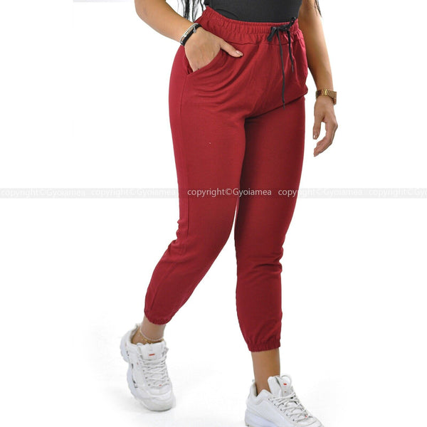 Pantalone donna elasticizzato leggero palestra casual sportivo morbido rosso new