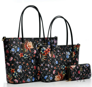 Pack 3x1 borsa portafoglio gyoiamea fantasia fiori floreale donna pelle colorata