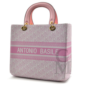 A.Basile set 2in1 borsa + borsetta fantasia scritte tessuto firmata moda italy