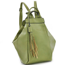 Carica l&#39;immagine nel visualizzatore di Gallery, GM Milano zaino borsa donna pera verde nuovo nappina frange giornaliero pelle