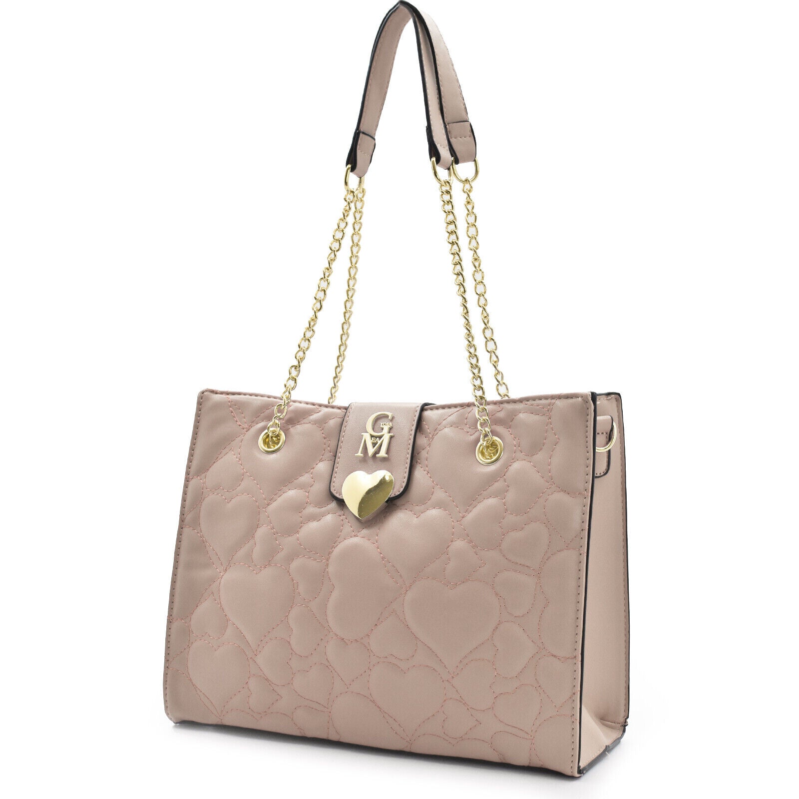 Borsa GM elegante rosa spalla shopping trapuntata cuore manici catena spalla