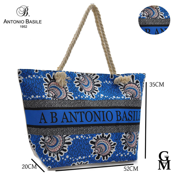 borsa mare firmata A.Basile capiente fantasia mare conchiglie manici corda