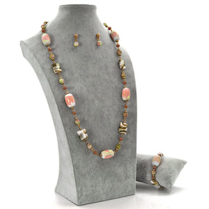 Parure Collana bracciale orecchini donna turchese lunga pietre quarzo multicolor