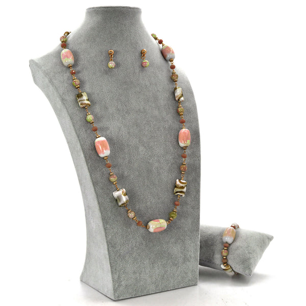Parure Collana bracciale orecchini donna turchese lunga pietre quarzo multicolor