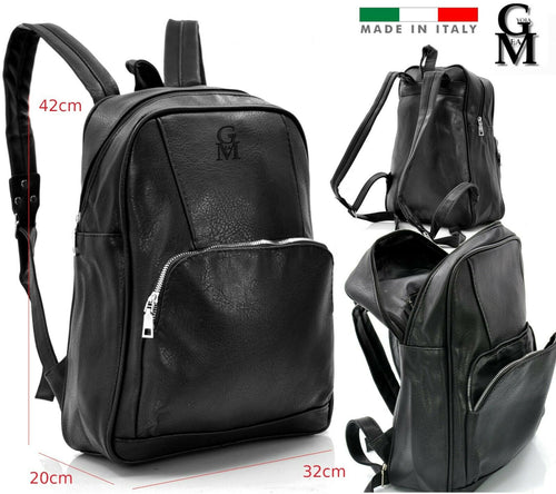 Zaino nero GM ufficio zip nuovo uomo donna classico tasche pelle sportivo lavoro