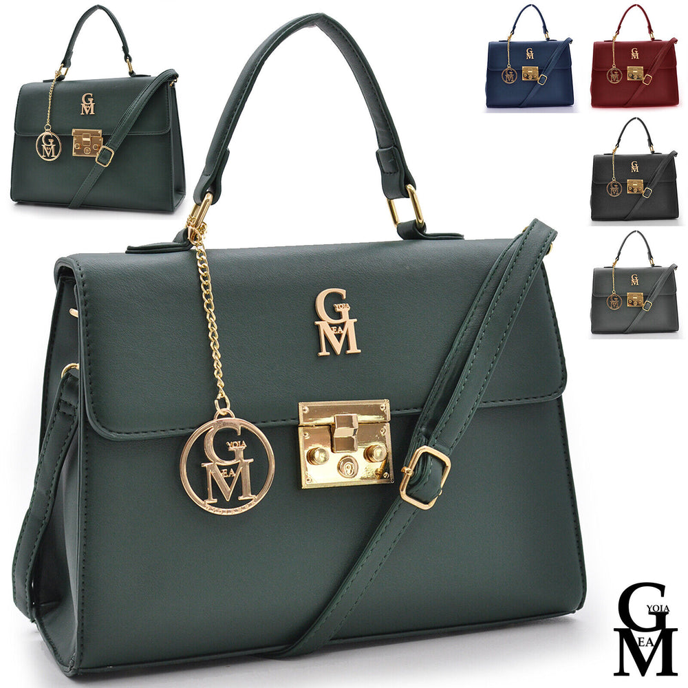 GM Borsa Dina donna bauletto baule pelle rigida tracolla verde signora elegante