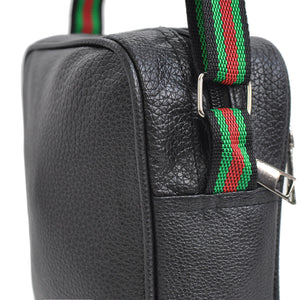 Borsello pelle uomo borsa tracolla nero lavoro sport piccolo strisce verdi rosso