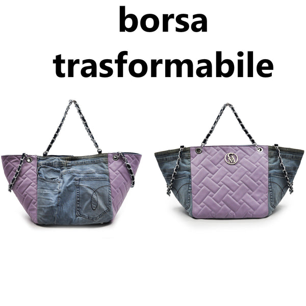 Borsa GM nuovo jeans artigianale bauletto capiente donna manici jeansata denim