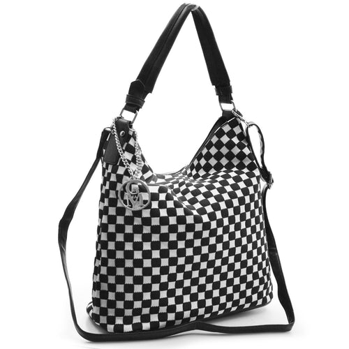 GM Borsa morbida tessuto fantasia scacchi capiente grande hobo spalla estiva