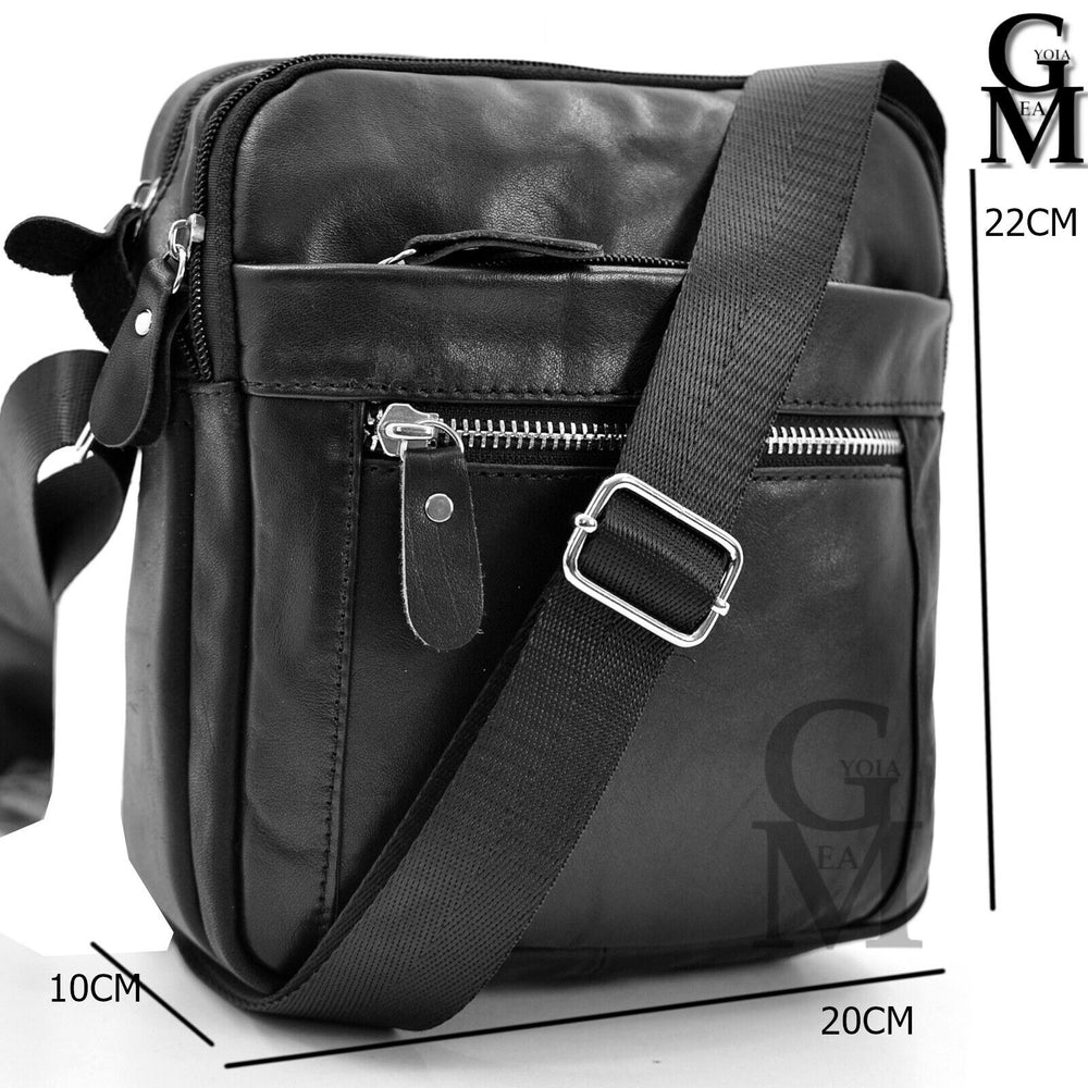 GM zip Borsello uomo moda tracolla borsa vera pelle lavoro vintage piccolo nero