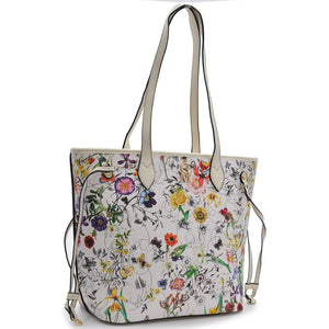 GM Borsa shopping nuova elegante casual beige passeggio fantasia fiori fiorata