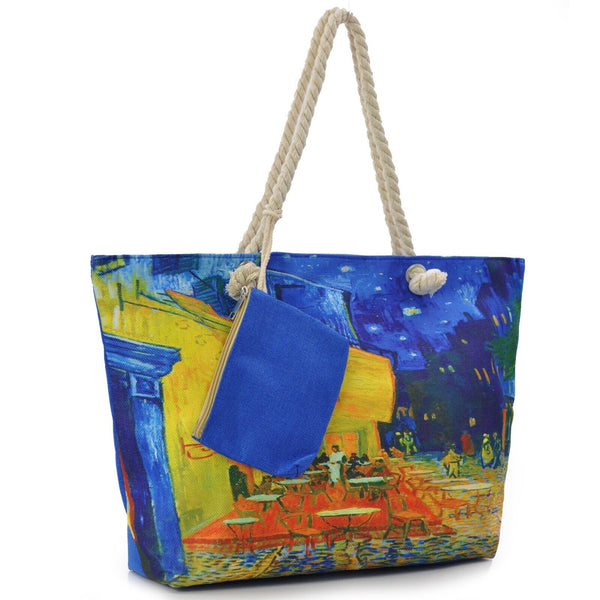 BORSA mare Terrazza del caffè la sera van Gogh dipinto opera d'arte DONNA tela