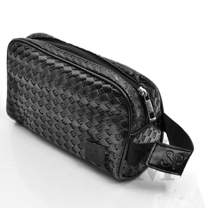 GM Pochette mano pelle intrecciata nero sport polso nera uomo viaggio passeggio