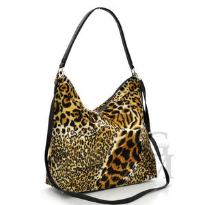 Borsa GRANDE hobo sacco pelo pelliccia moda casual fantasia leopardata maculata