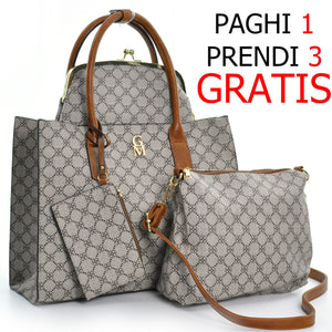 Borsa set 4in1 originale GM milano shopping fantasia fiori pelle spalla fiorata