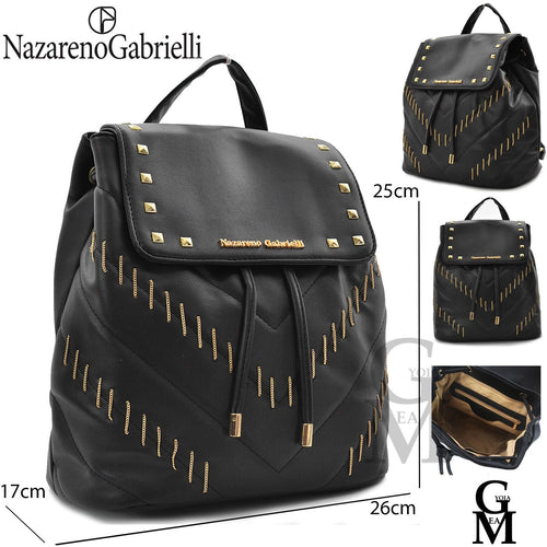 NAZARENO GABRIELLI originale zaino nero nuovo donna zainetto casual pelle catene