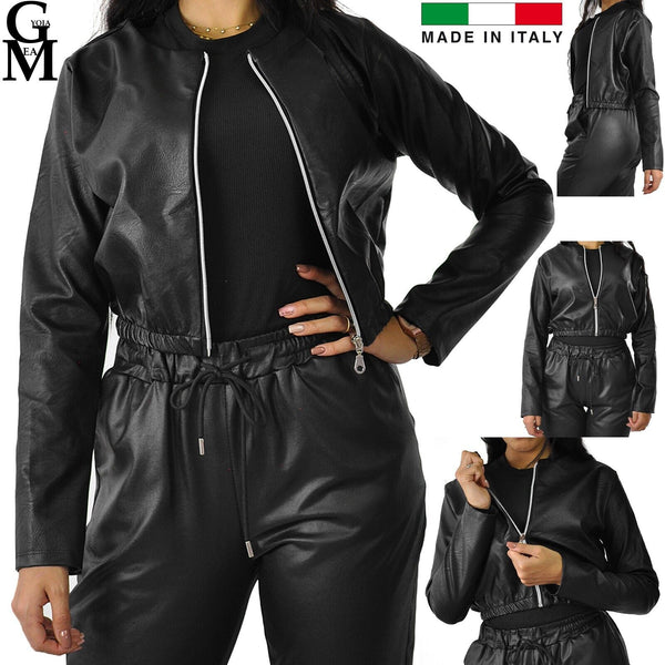 Giacca giubbino giubbotto donna corta eco pelle chiusura con zip giacchetto nera