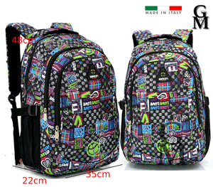 Zaino scuola fantasia murrales griffati nuovo tasche superiori porta pc viaggio