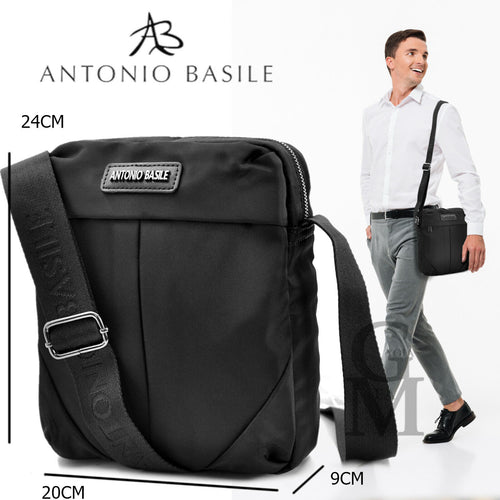 Borsello originale A. BASILE nero uomo borsa grande capiente zip tracolla nylon