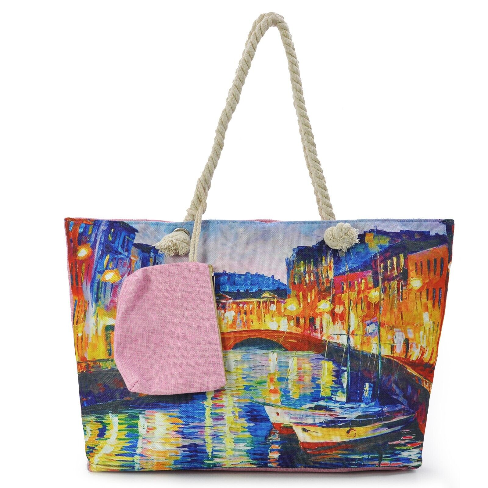 BORSA mare paesaggio venezia porto dipinto opera d'arte DONNA tela manici corda