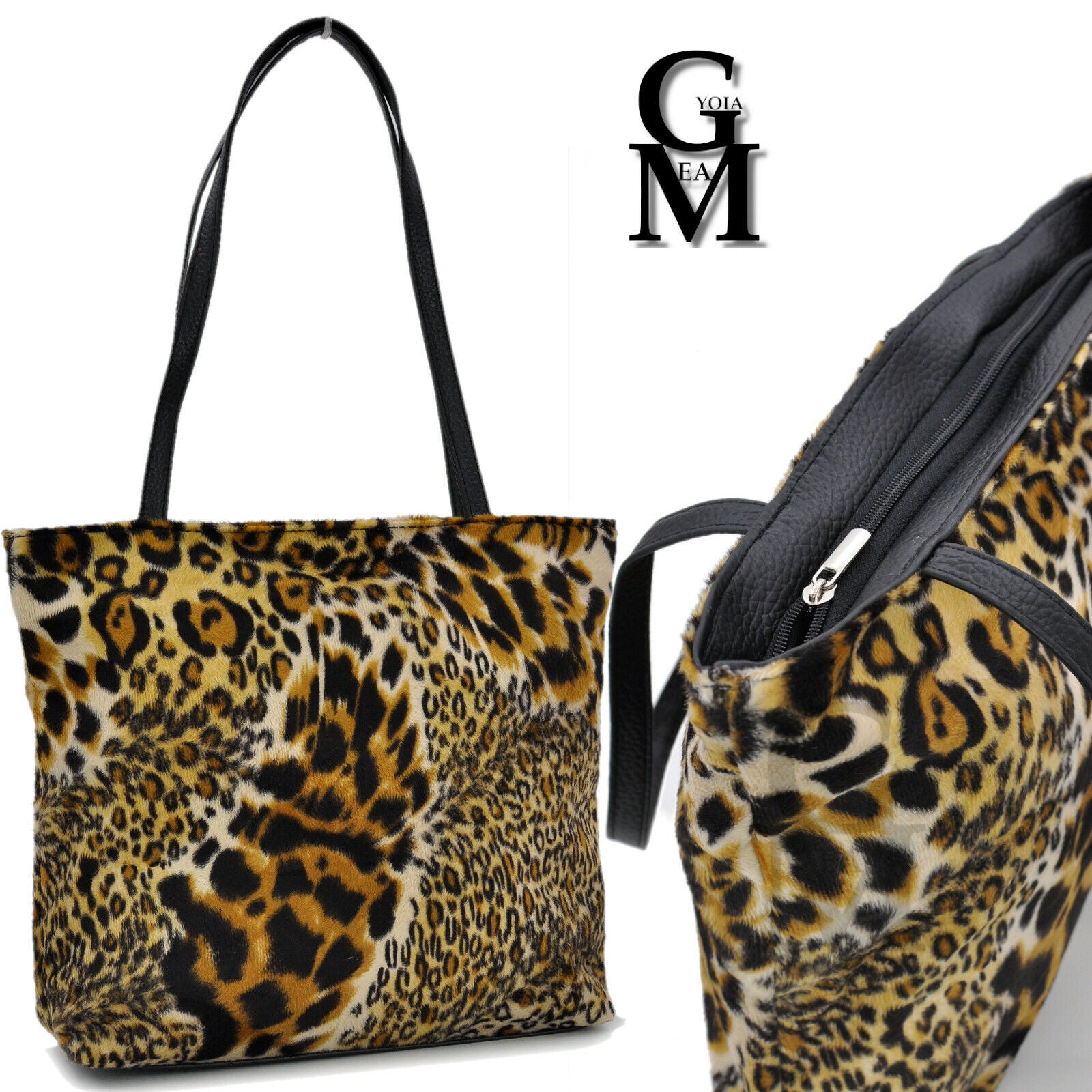 Borsa GRANDE shopping pelo pelliccia moda casual fantasia leopardata maculata