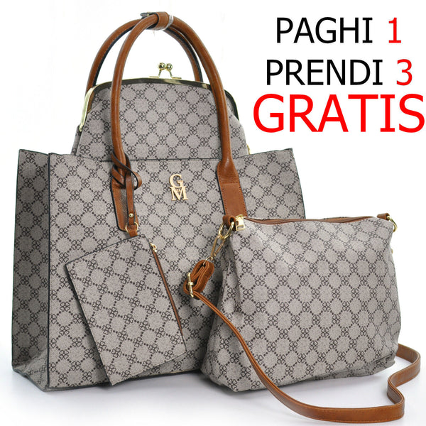 Borsa set 4in1 originale GM milano shopping fantasia fiori pelle spalla fiorata