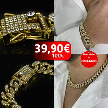 Carica l&#39;immagine nel visualizzatore di Gallery, set bracciale + Collana in OMAGGIO Cubana Grossa girocollo Catena Grande Strass incastonati