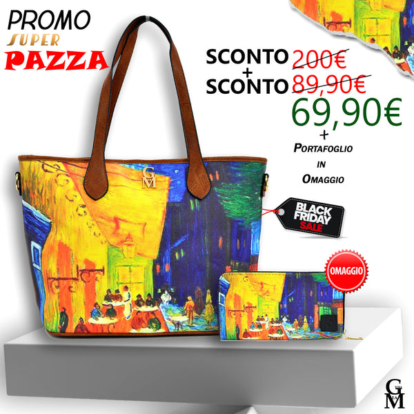 Borsa shopping dipinto stampa opera d'arte Terrazza del caffè la sera van Gogh