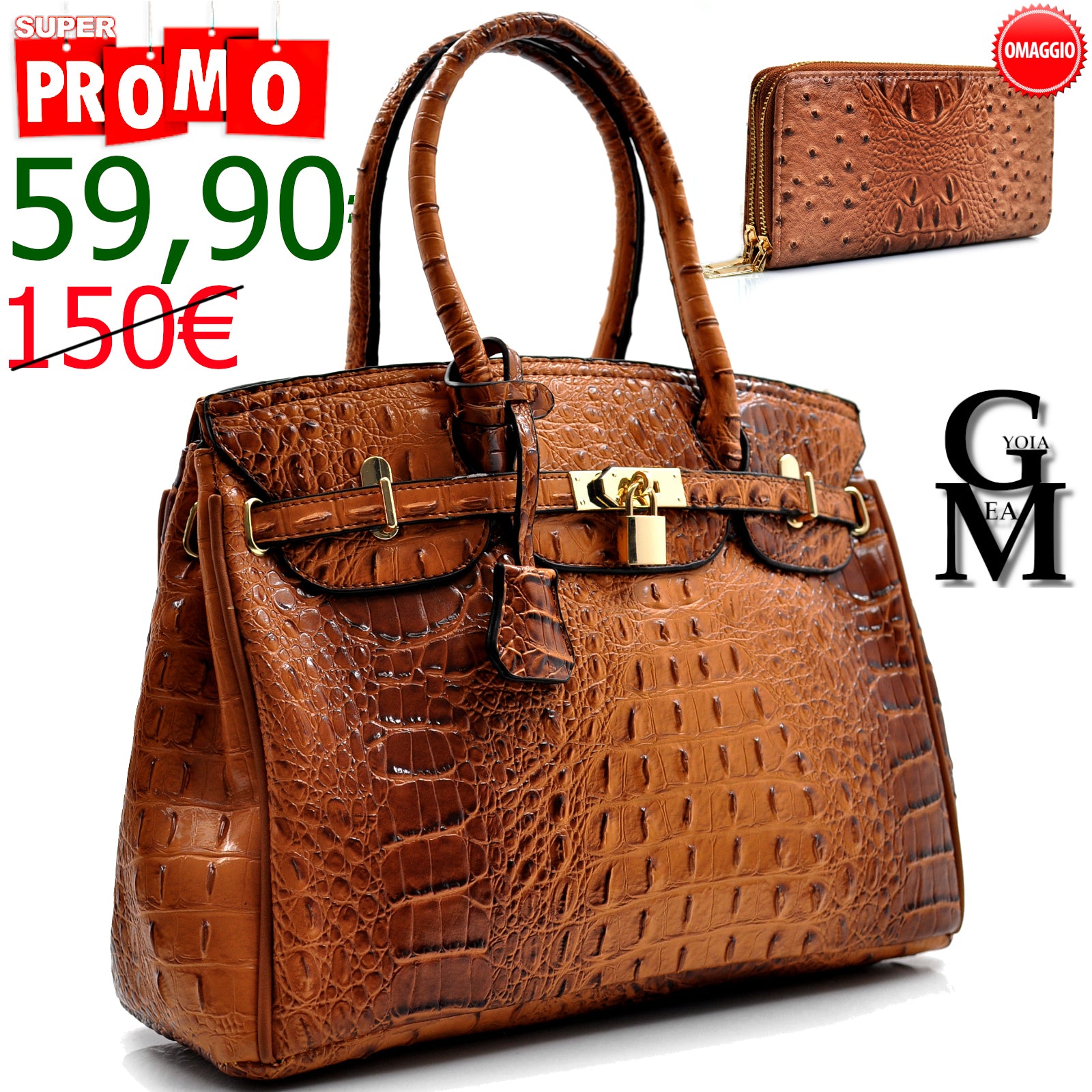 GM borsa donna lucchetto pelle coccodrillo squamata rigida bauletto serpente