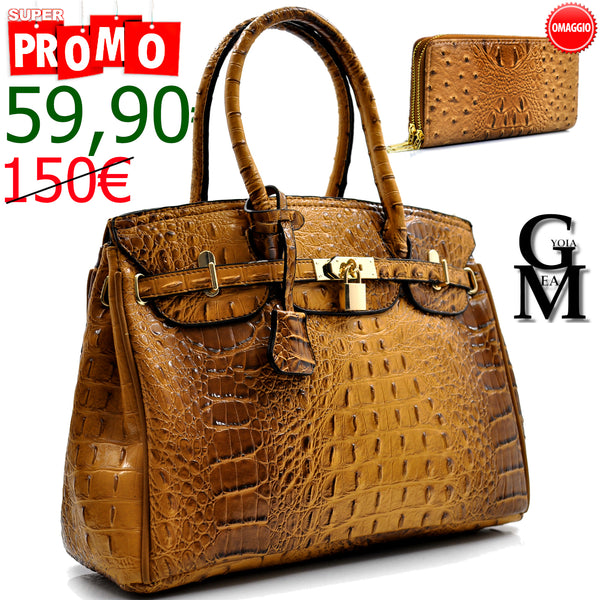 GM borsa donna lucchetto pelle coccodrillo squamata rigida bauletto serpente